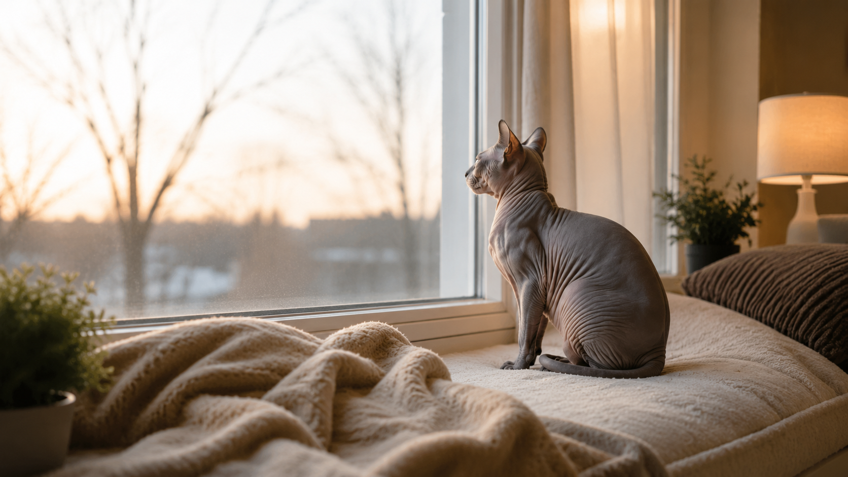 Sphynx cat by a window